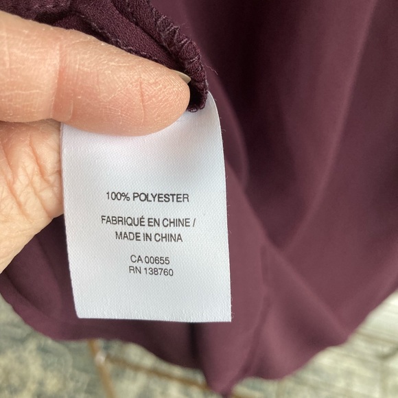 Reitmans Deep Maroon short sleeve blouse with faux leather black trim detail - Picture 3 of 4